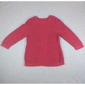 Womens M/L Red Cable Knit Pullover Sweater Chunky Crewneck Preppy Coastal Cabin